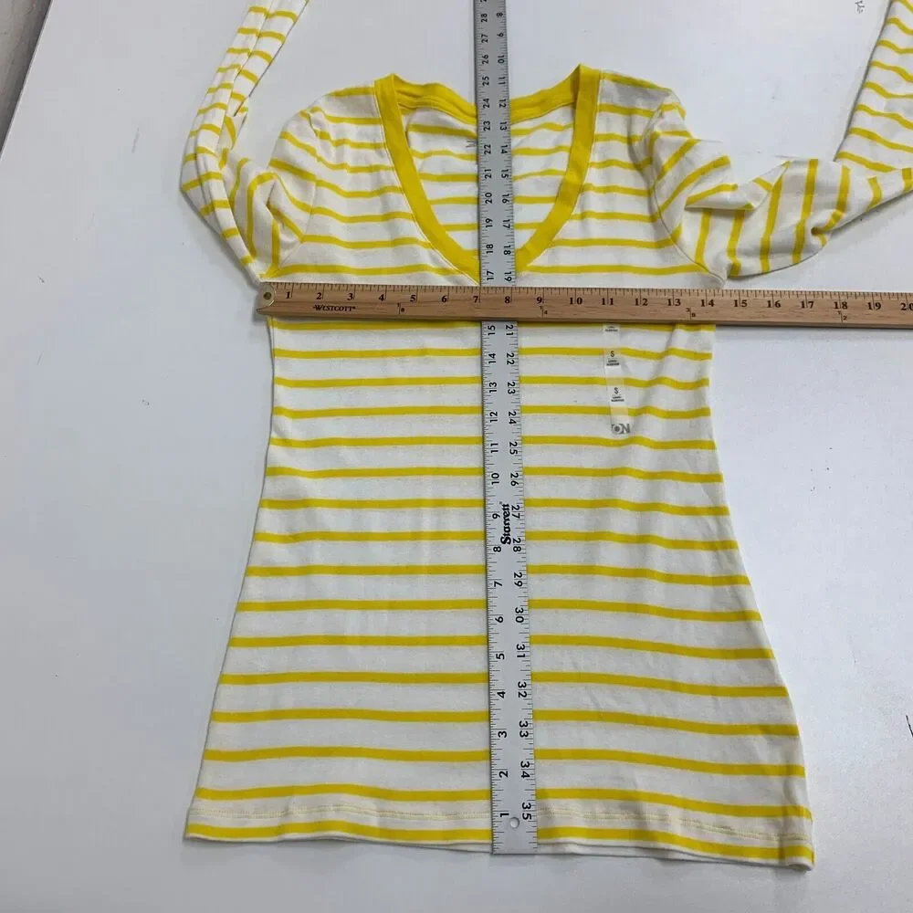 Old Navy V Neck Tee Womens S Small Lemon Striped Long Sleeve Cotton Shirt